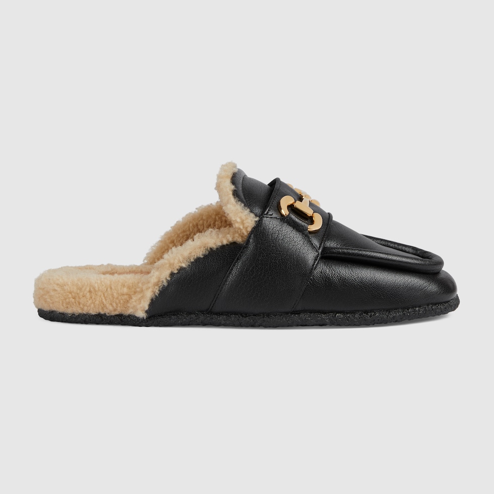 Sabot donna con Morsetto in pelle nera GUCCI Italia