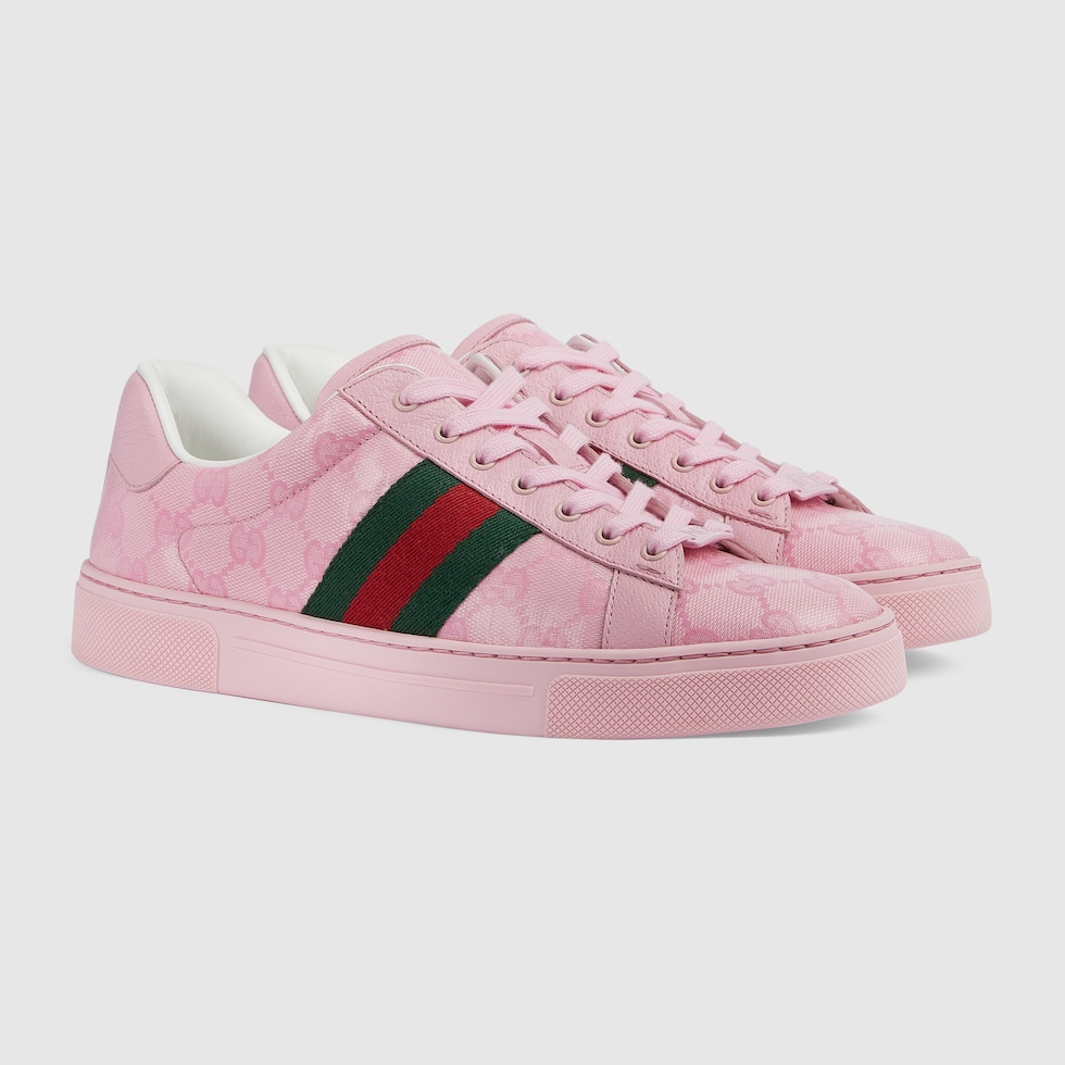 Women's Gucci Ace sneaker with Web in pink GG Crystal canvas