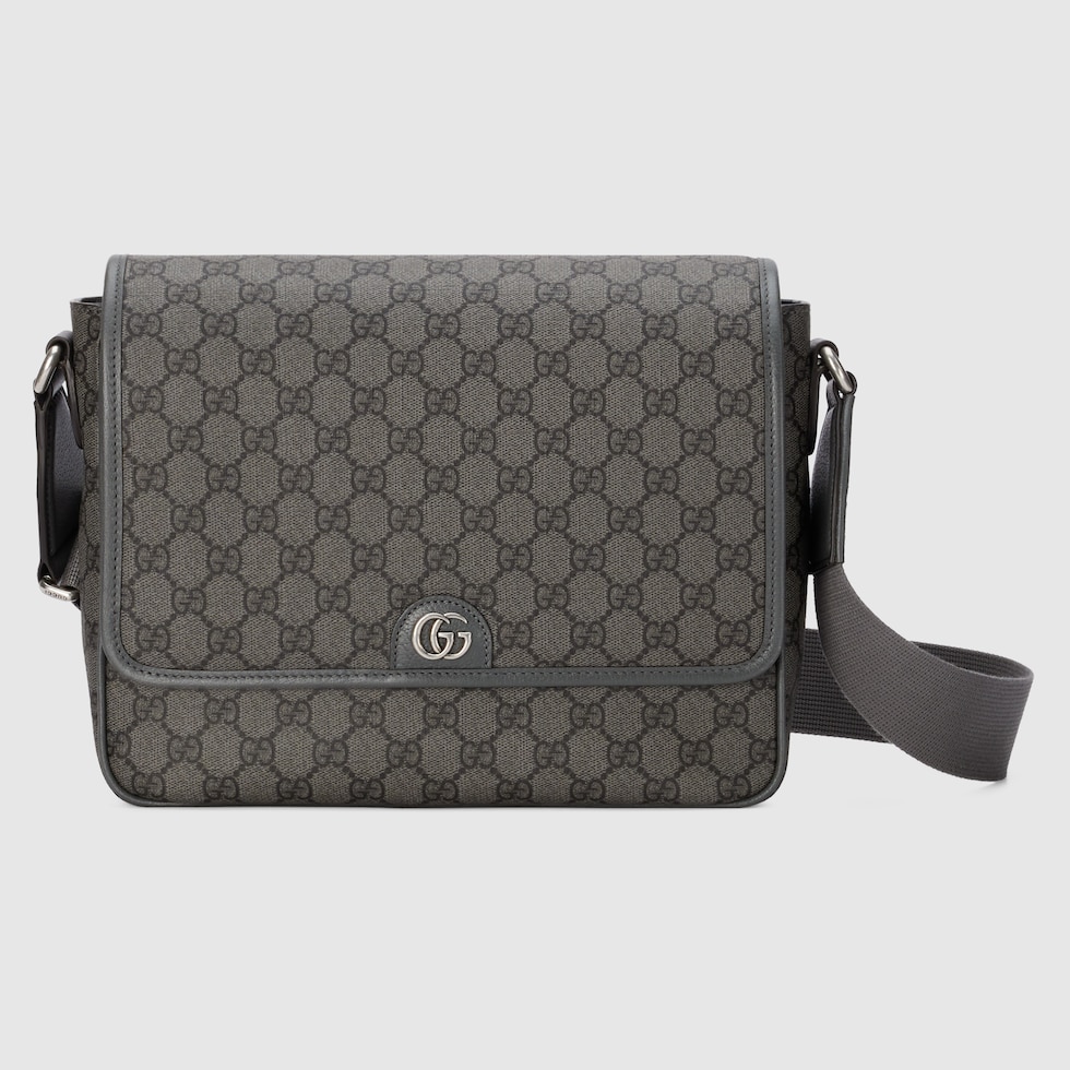 Ophidia medium messenger bag in grey and black GG Supreme