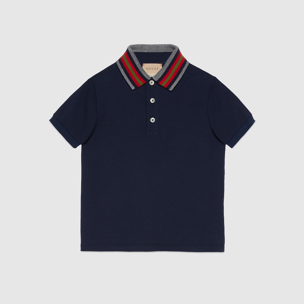 Children's cotton polo top with Web in dark blue | GUCCI® US