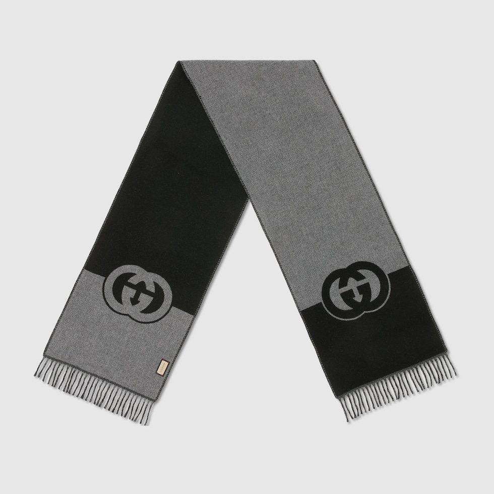 Wool cashmere scarf with Interlocking G in black and light