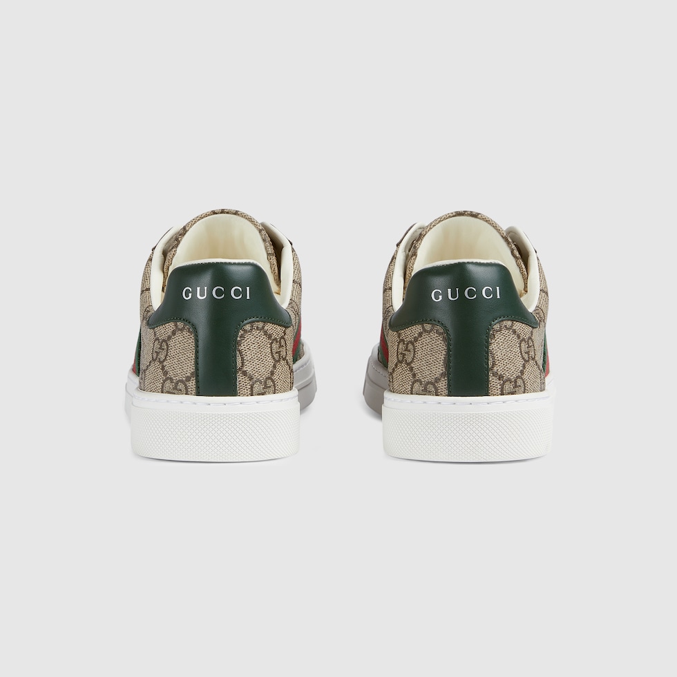 Women's Gucci Ace sneaker with Web in beige and ebony Supreme 