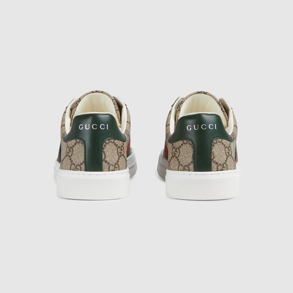 Women's Gucci Ace trainer with Web in beige and ebony Supreme