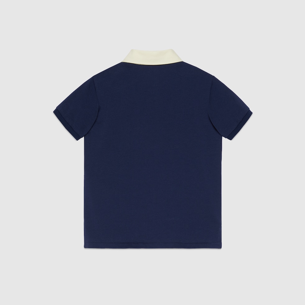 Children's cotton Web polo T-shirt in dark blue | GUCCI® US