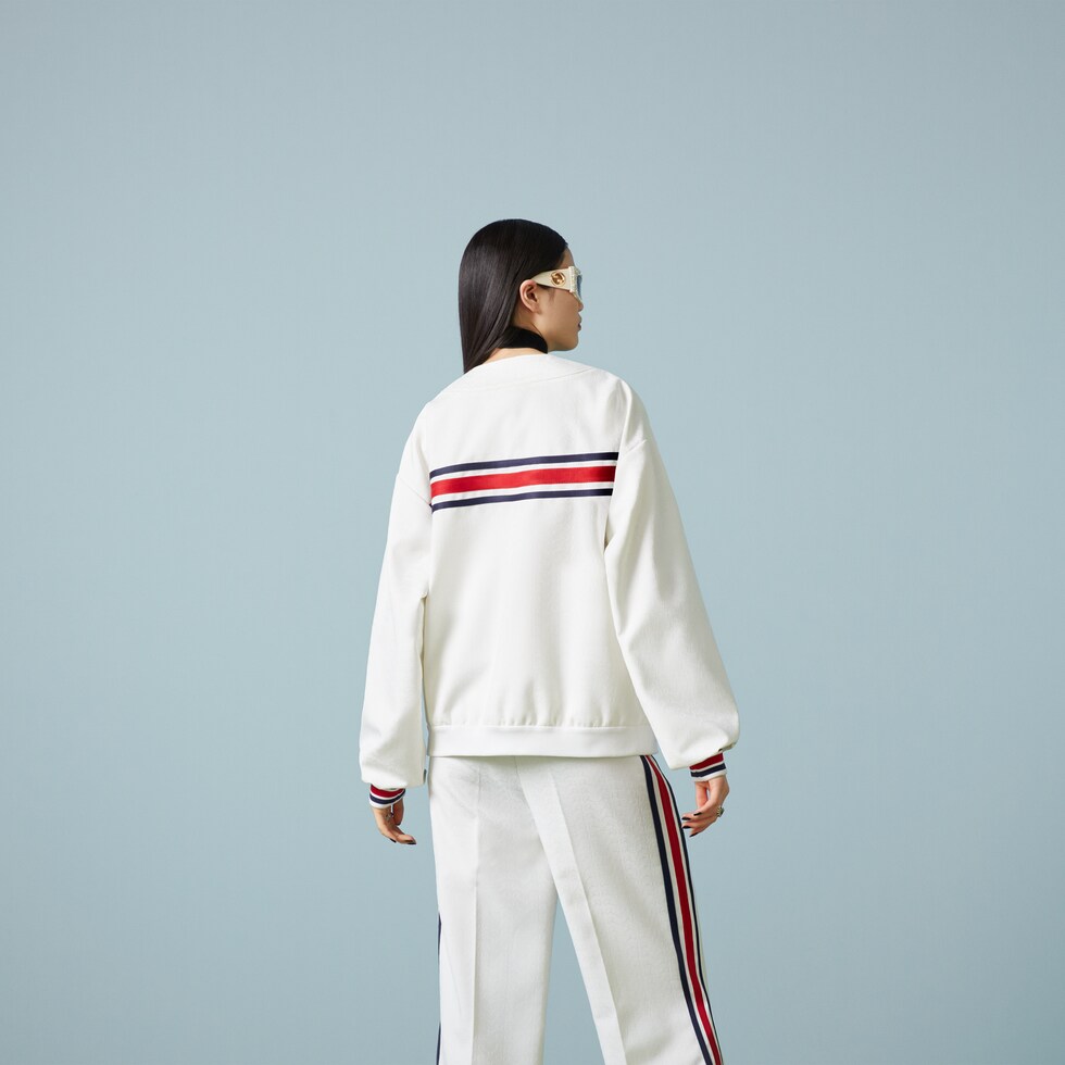 Technical jersey cardigan with Web in white | GUCCI® US