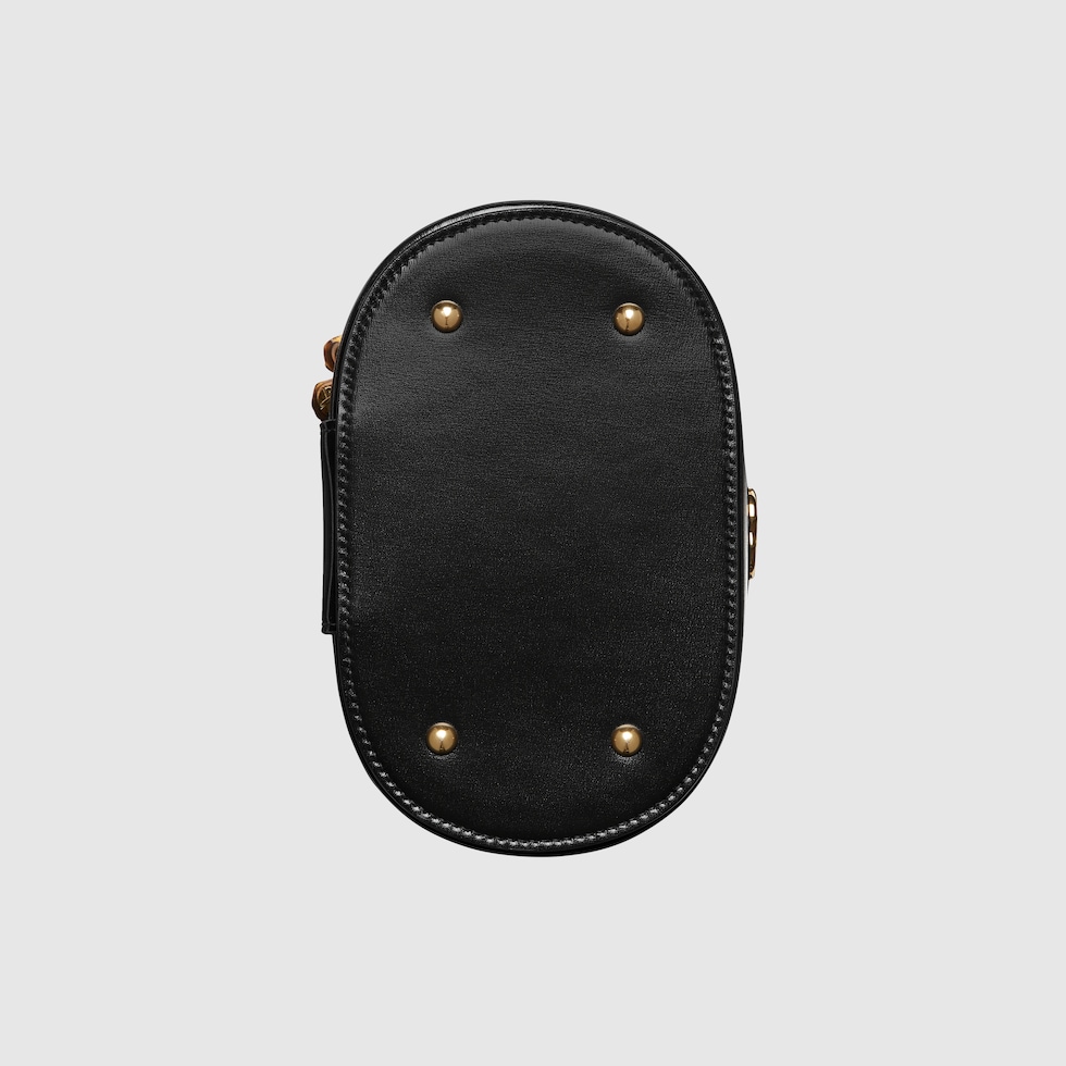 Mini vanity bag with bamboo handle in black leather | GUCCI® US