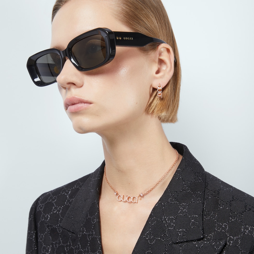 Gucci Script crystal necklace in rose gold-toned | GUCCI® US Gucci Script crystal necklace in rose gold-toned | GUCCI® US