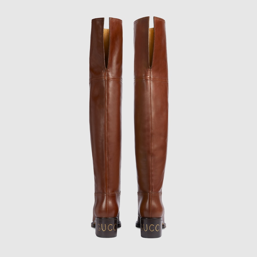 Women's boot in brown leather | GUCCI® Canada