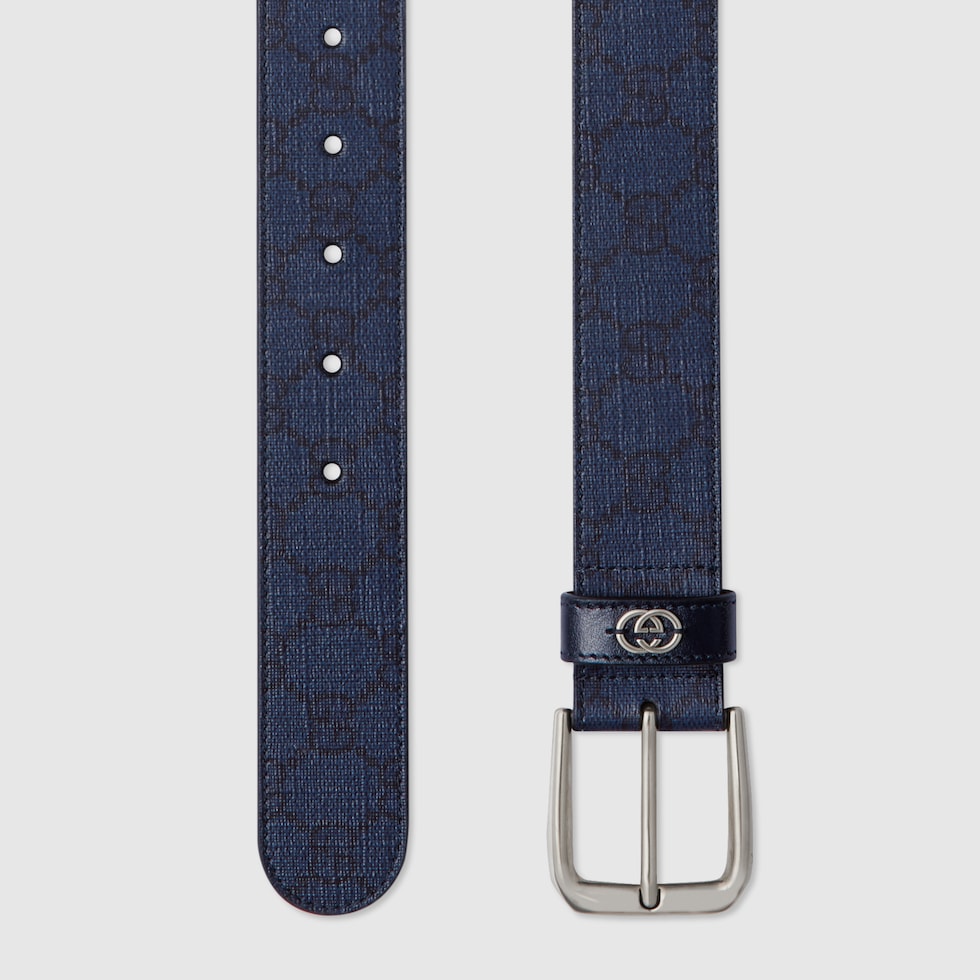 GUCCI ベルト Belt with Interlocking G detail in grey and black Supreme
