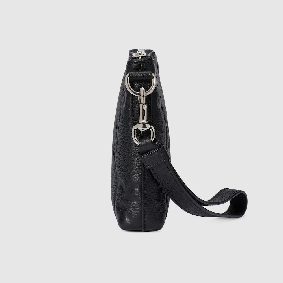 Jumbo GG small messenger bag in black leather | GUCCI® AE