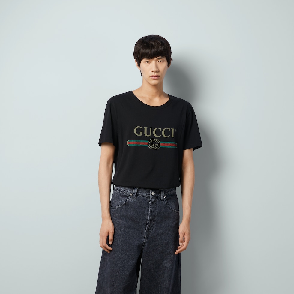 Playera lavada de ajuste holgado con el logotipo Gucci injersey de algodon negro gastado GUCCI MX