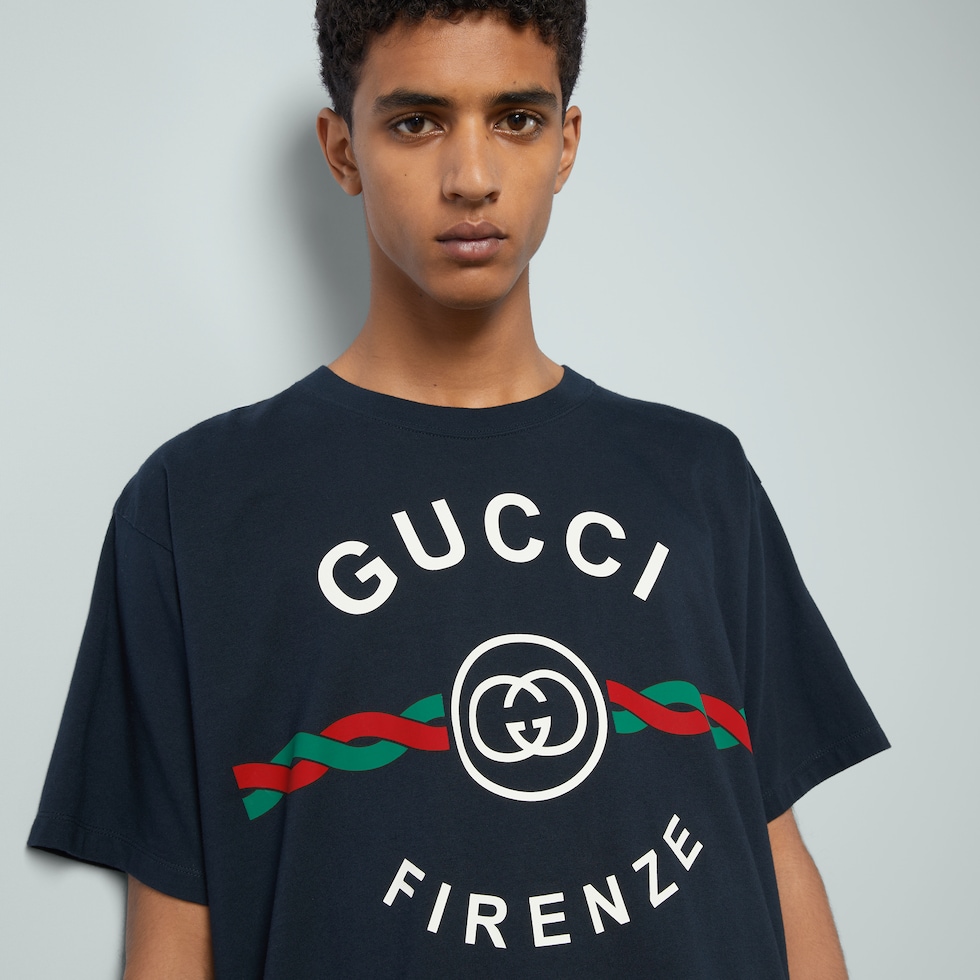 コットンジャージー ”GUCCI FIRENZE 1921” Tシャツダークブルー 