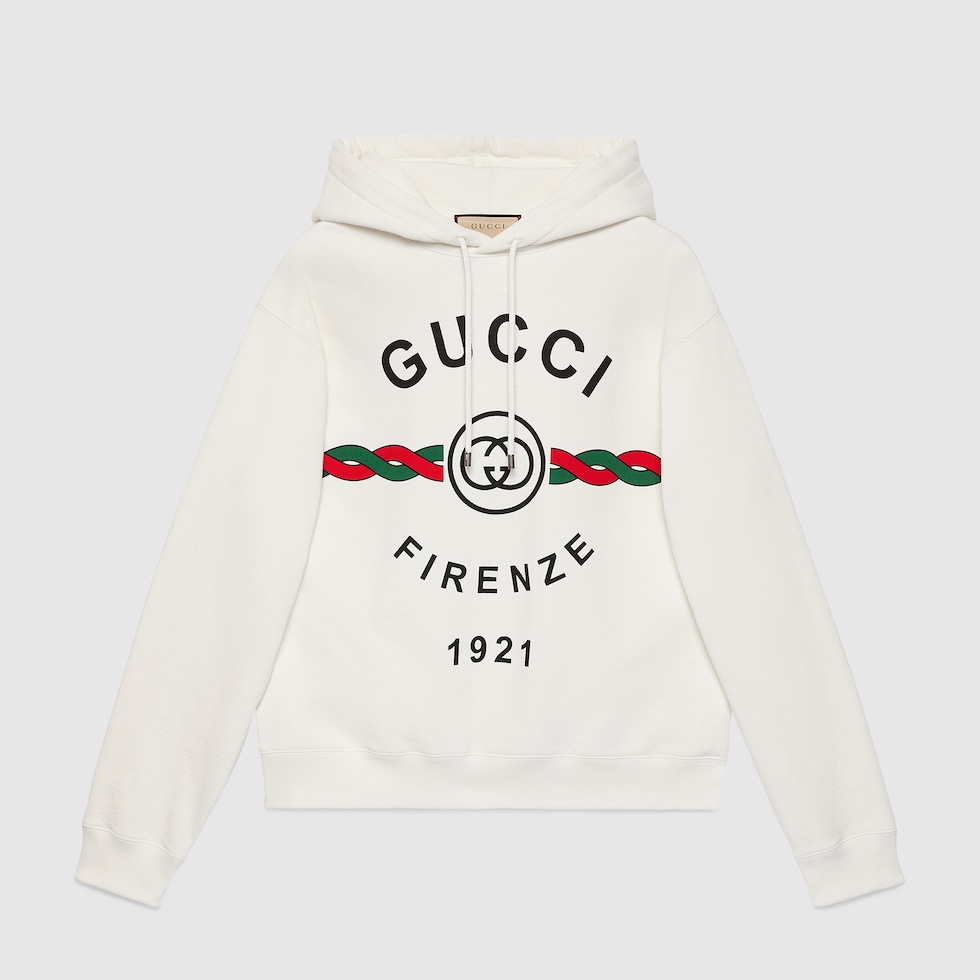 コットン “GUCCI FIRENZE 1921” フーデッド スウェットシャツホワイト