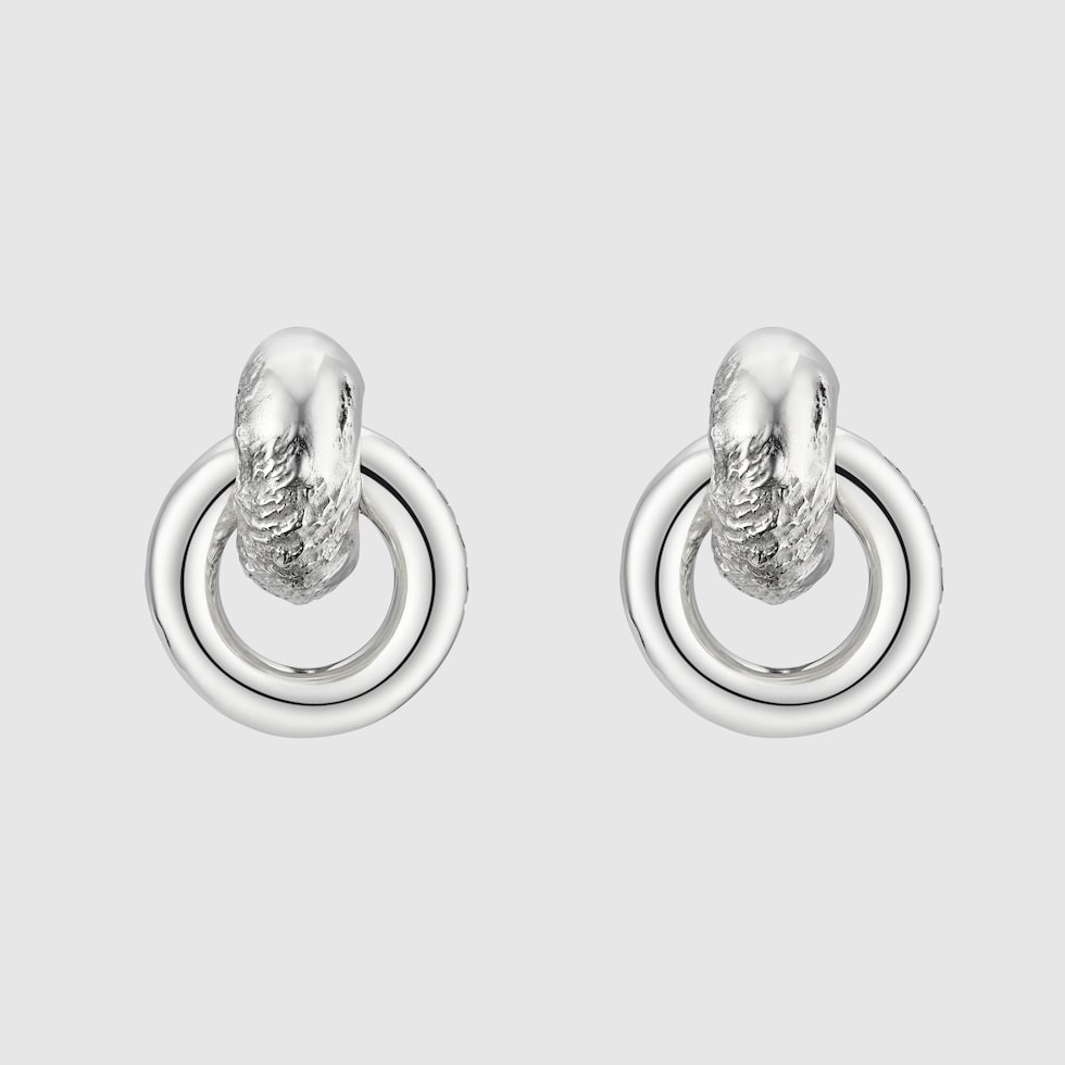 Hoop earrings with textured finish in 925 sterling silver | GUCCI® US