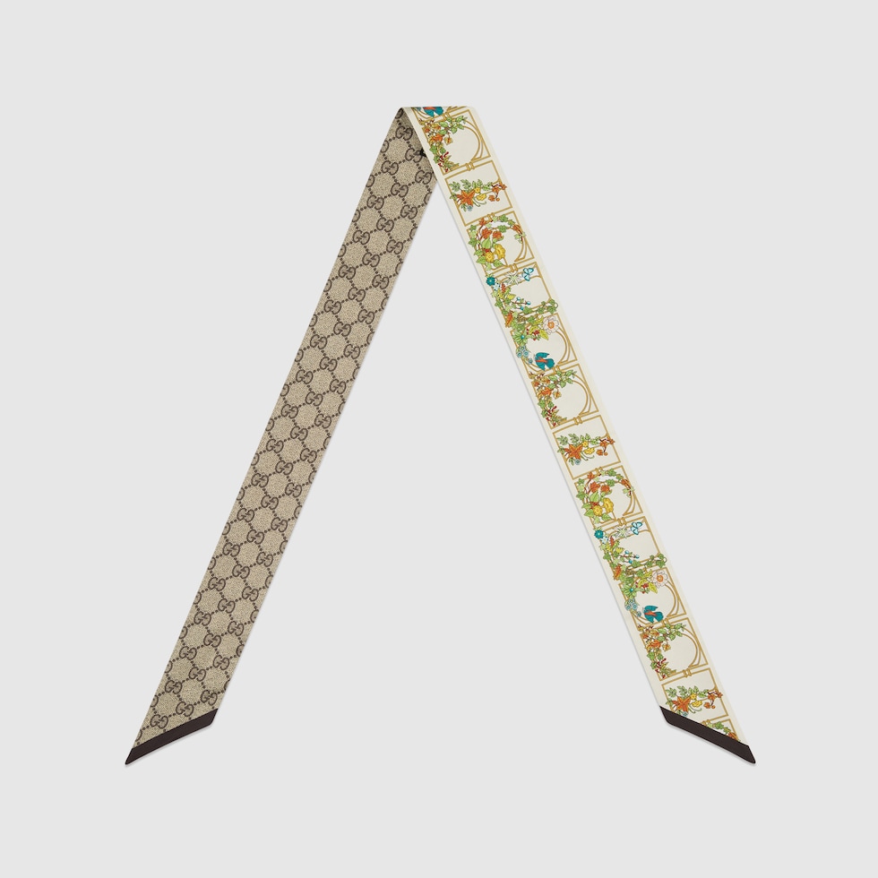 Printed silk neck bow in ivory | GUCCI® US