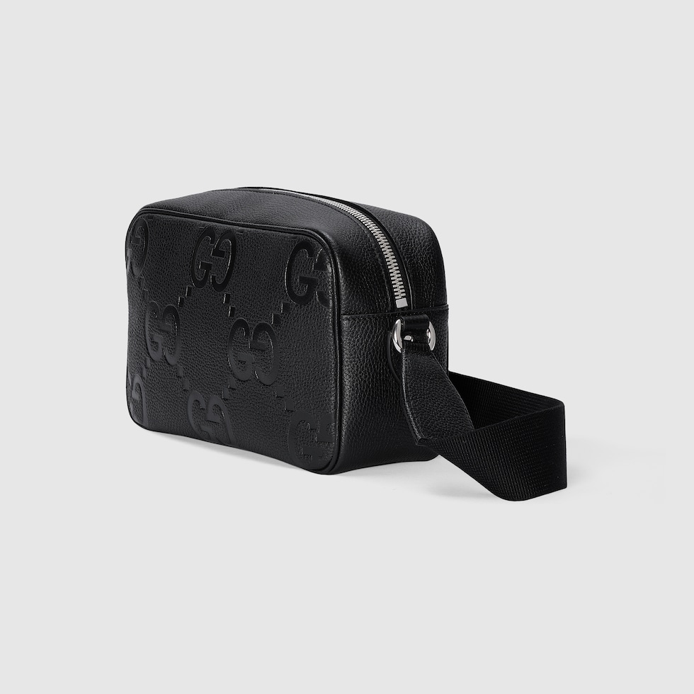 Jumbo GG medium messenger bag in black leather | GUCCI® Canada