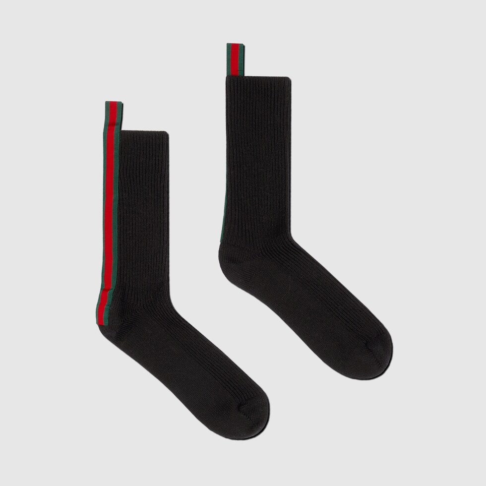 Wool blend socks with Web in black | GUCCI® SG