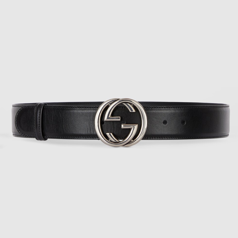 Belt with Interlocking G buckle in black leather GUCCI UK