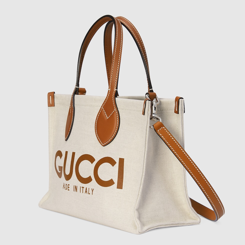 Mini tote bag with Gucci print in beige canvas | GUCCI® US