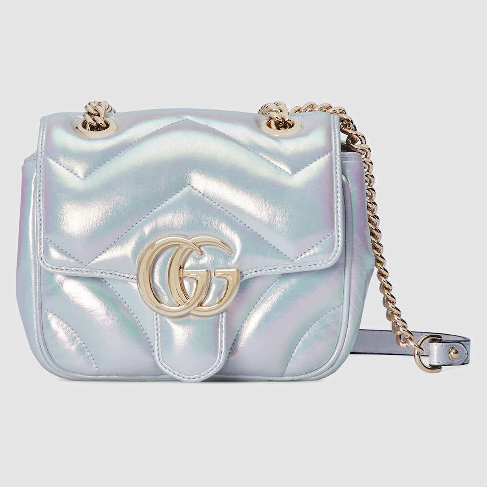 Mini borsa a spalla GG Marmont in pelle iridescente blu GUCCI Italia