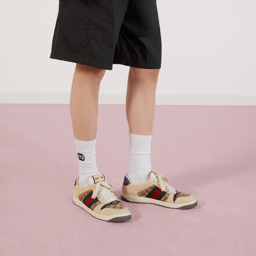 SS24 グッチ ベージュ スクリーナー ロー スニーカー スクリーナー〕メンズ スニーカー ・ベージュ レザー＆GG