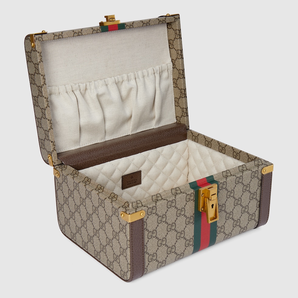 Gucci Savoy〕ミニ リジッド ビューティーケース ・ベージュ＆エボニー