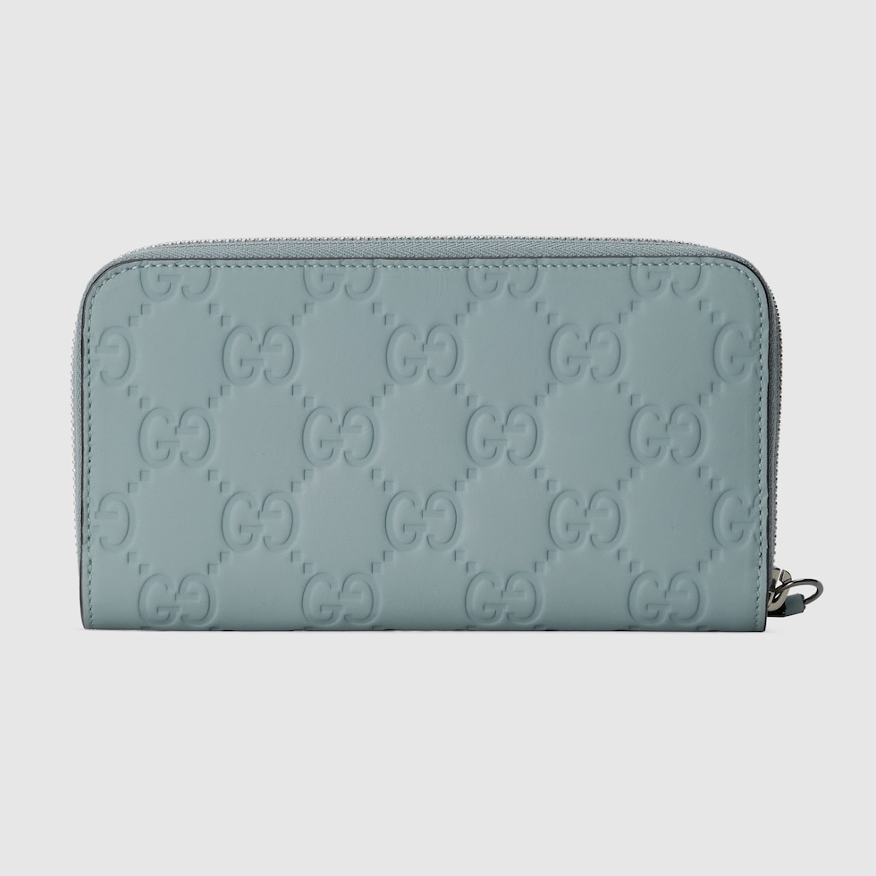 GG rubber-effect zip around wallet in light blue leather | GUCCI® US