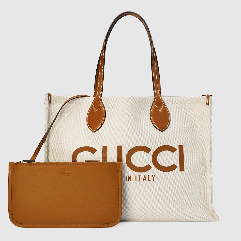 トートバッグ GUCCI FW24 'Gucci' midi shopping bag (772176FACUL 8573) GUCCI Printed Tote Bag 772176FACUL8573 canvas leather Beige