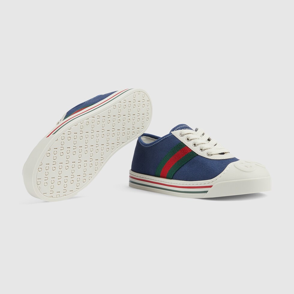 Baskets pour enfant avec bande Web en toile bleue GUCCI BE