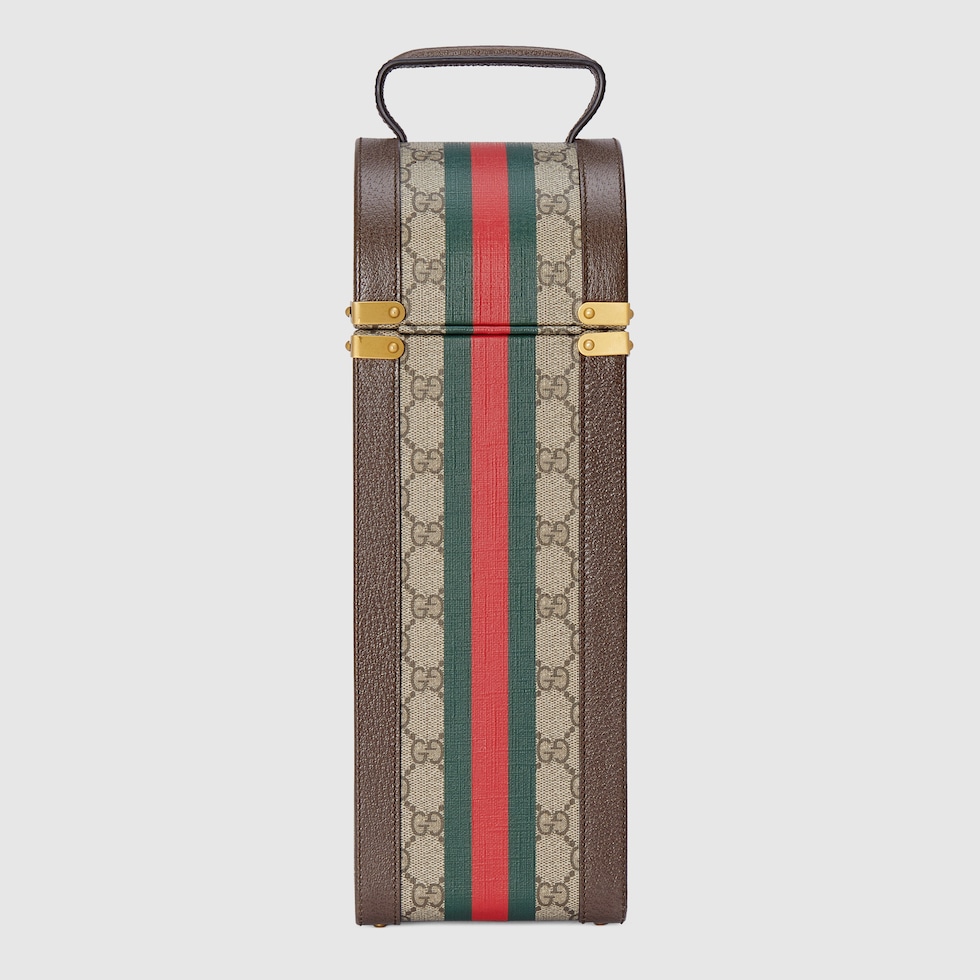 GUCCIドリンクケース カバー Gucci Savoy rigid bottle case in beige and ebony GG Supreme
