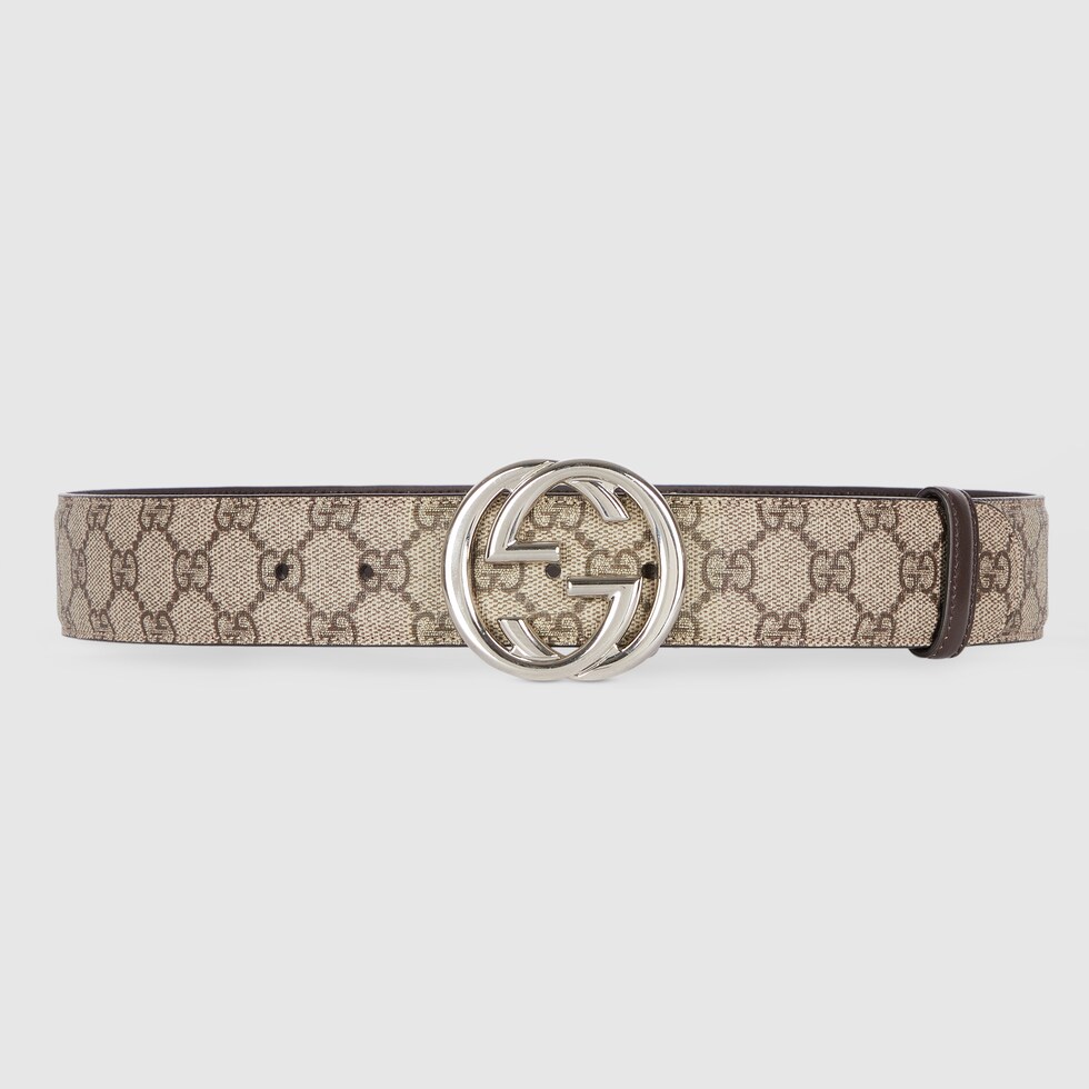 Belt with Interlocking G buckle in beige and ebony GG Supreme