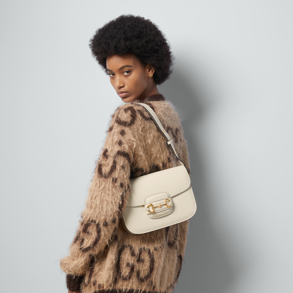 White Leather Gucci 1955 Horsebit Shoulder Bag GUCCI IE