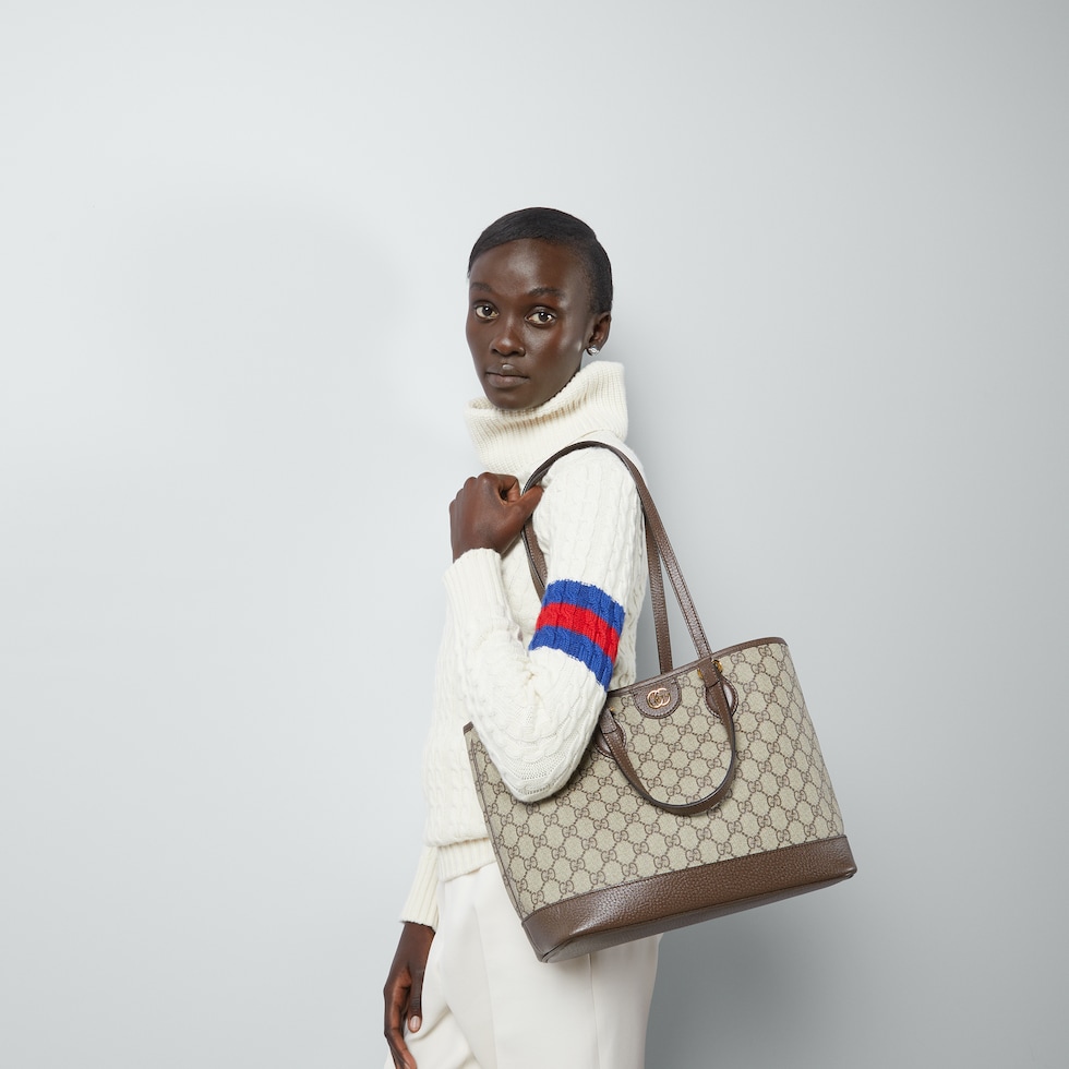 Ophidia medium tote bag in beige and ebony GG Supreme