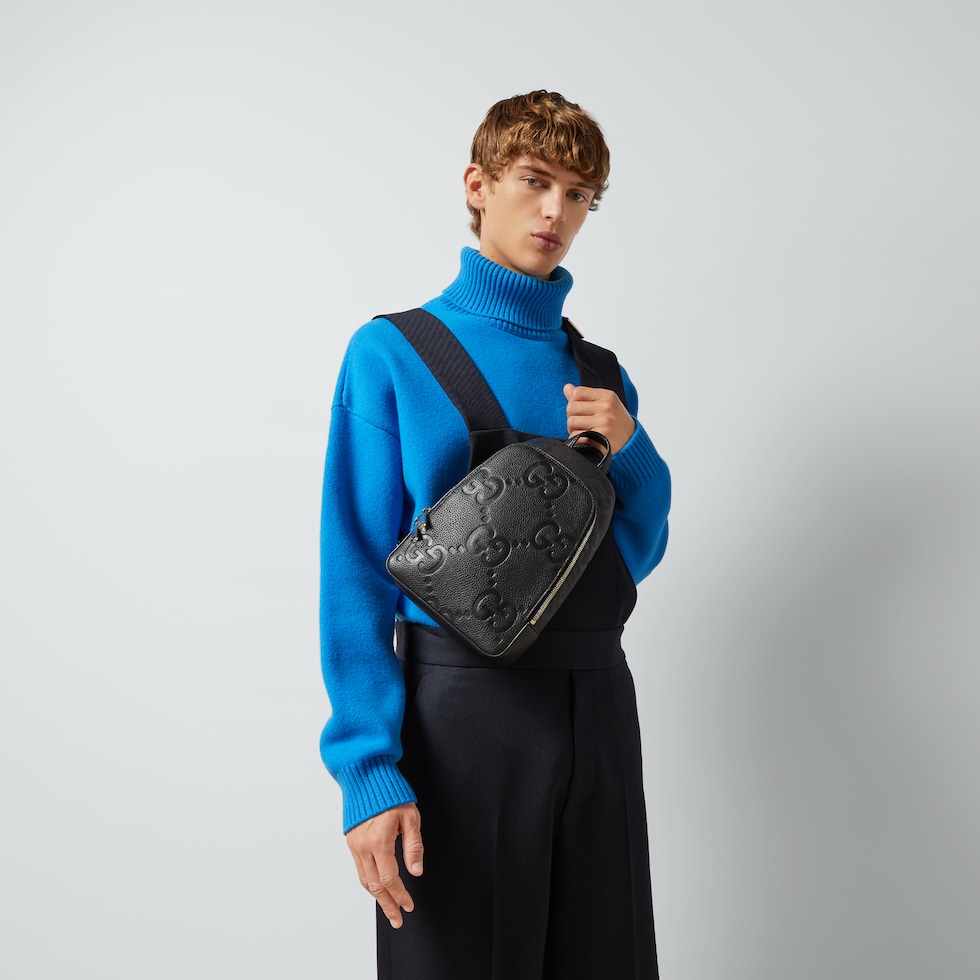 GG jumbo small slingbag in black leather | GUCCI® US