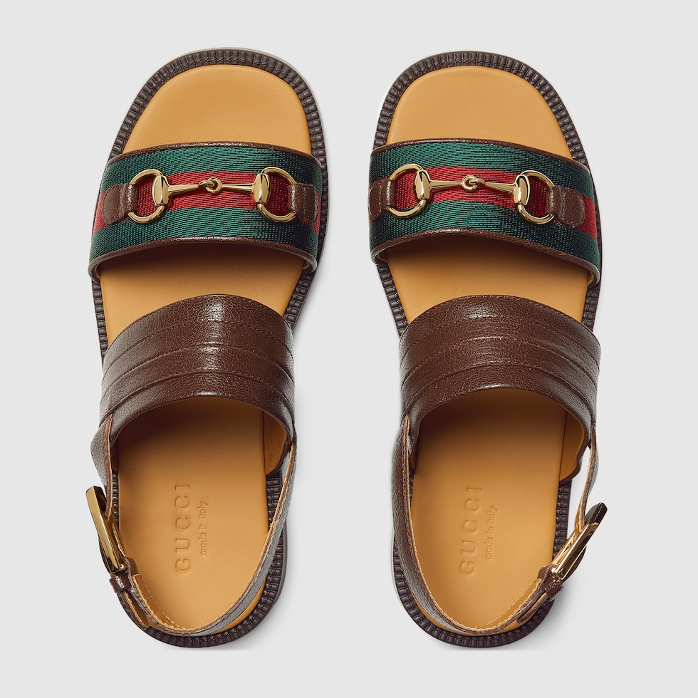 Children Horsebit Web sandal in brown leather GUCCI PL