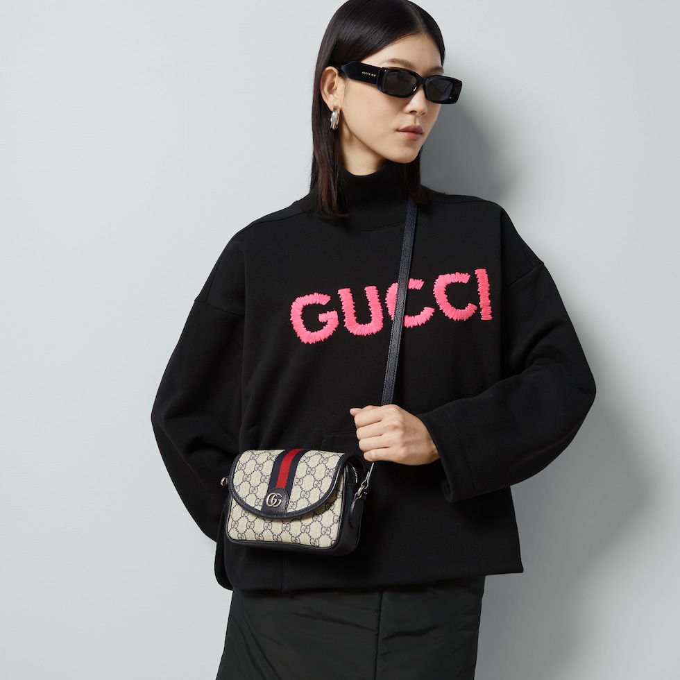 Ophidia GG mini shoulder bag in beige and blue GG Supreme | GUCCI® US