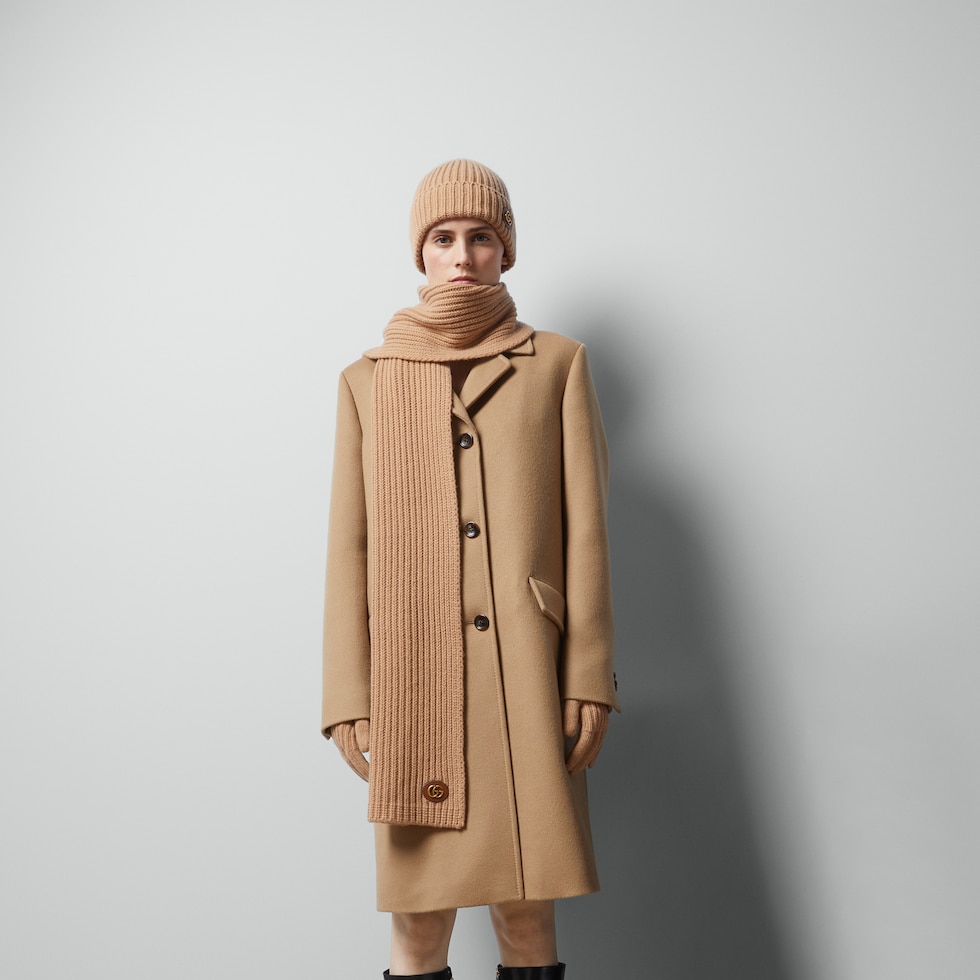 ダブルG付き ウールカシミア スカーフ ・キャメル | GUCCI公式