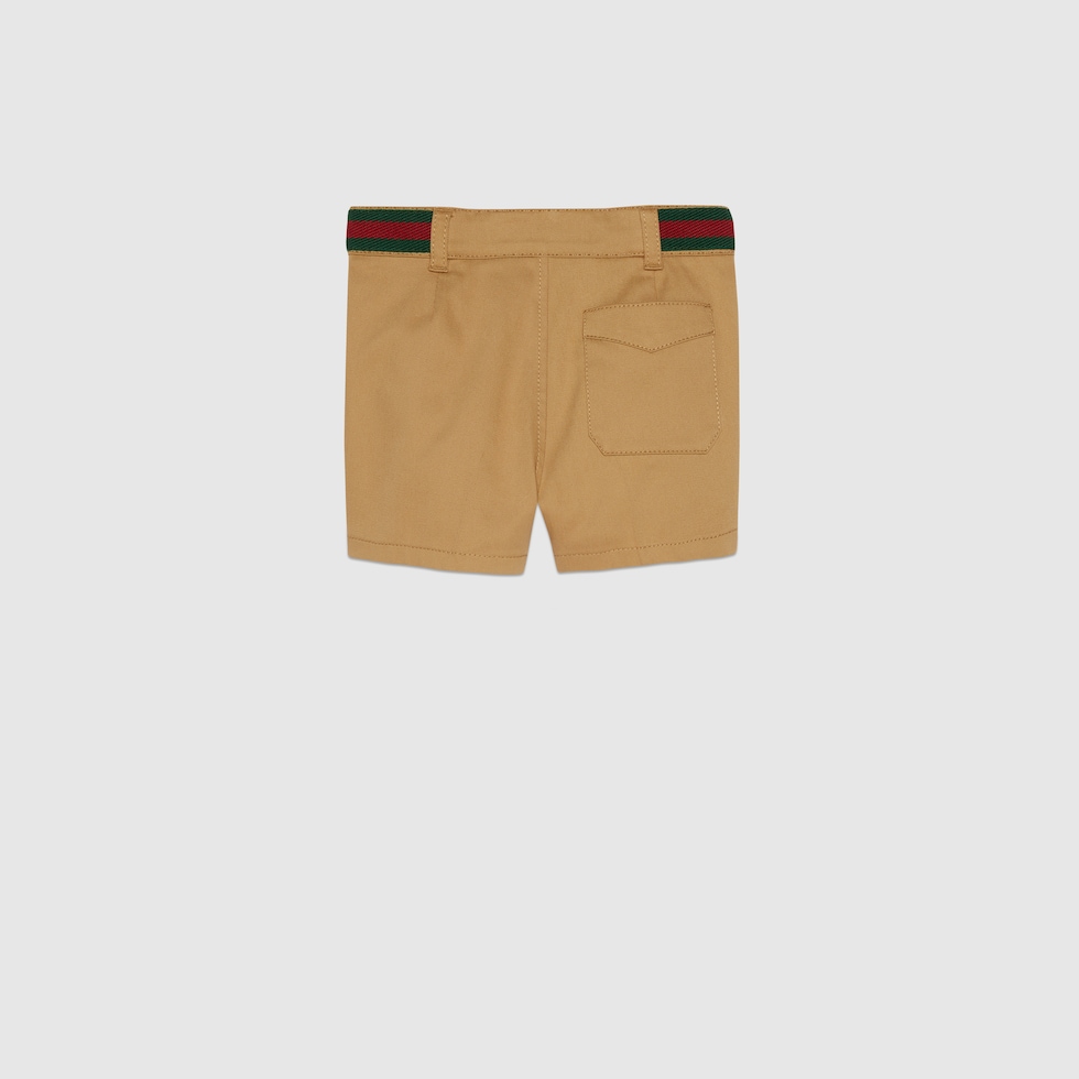 Shorts neonato in cotone stretch con dettaglio Web in beige