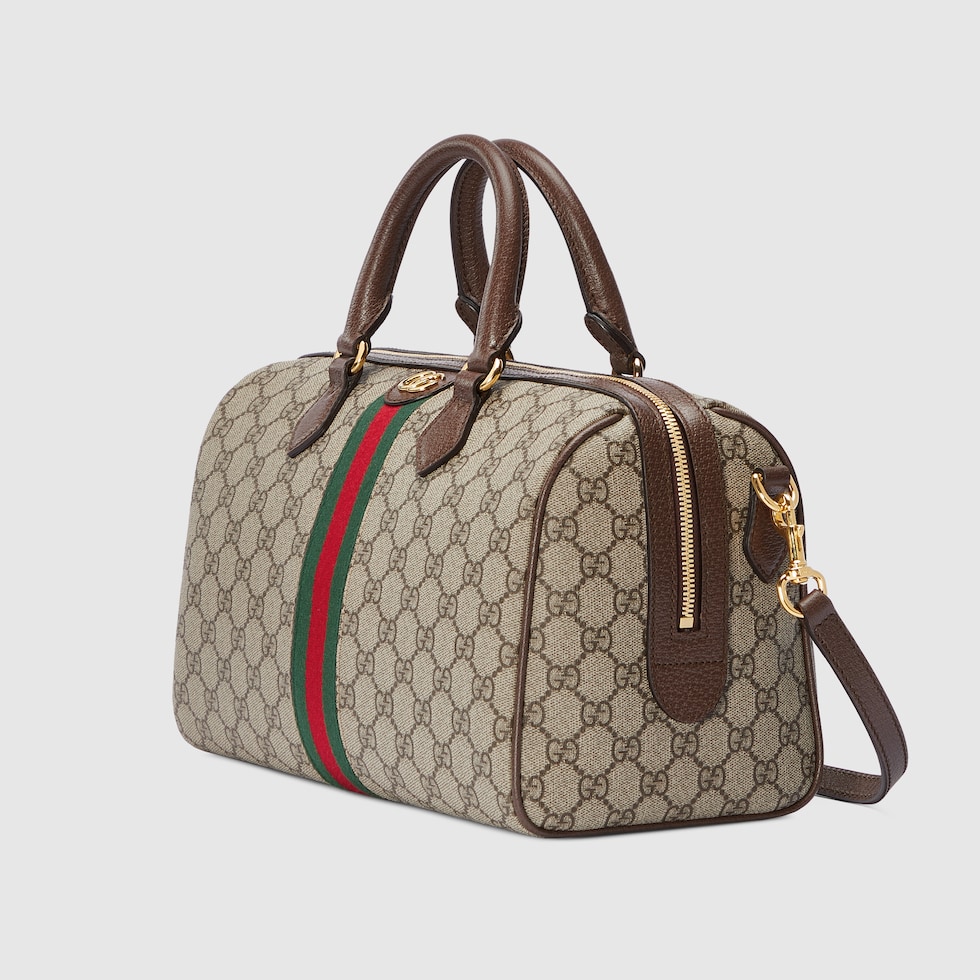 Ophidia large boston bag in beige and ebony GG Supreme