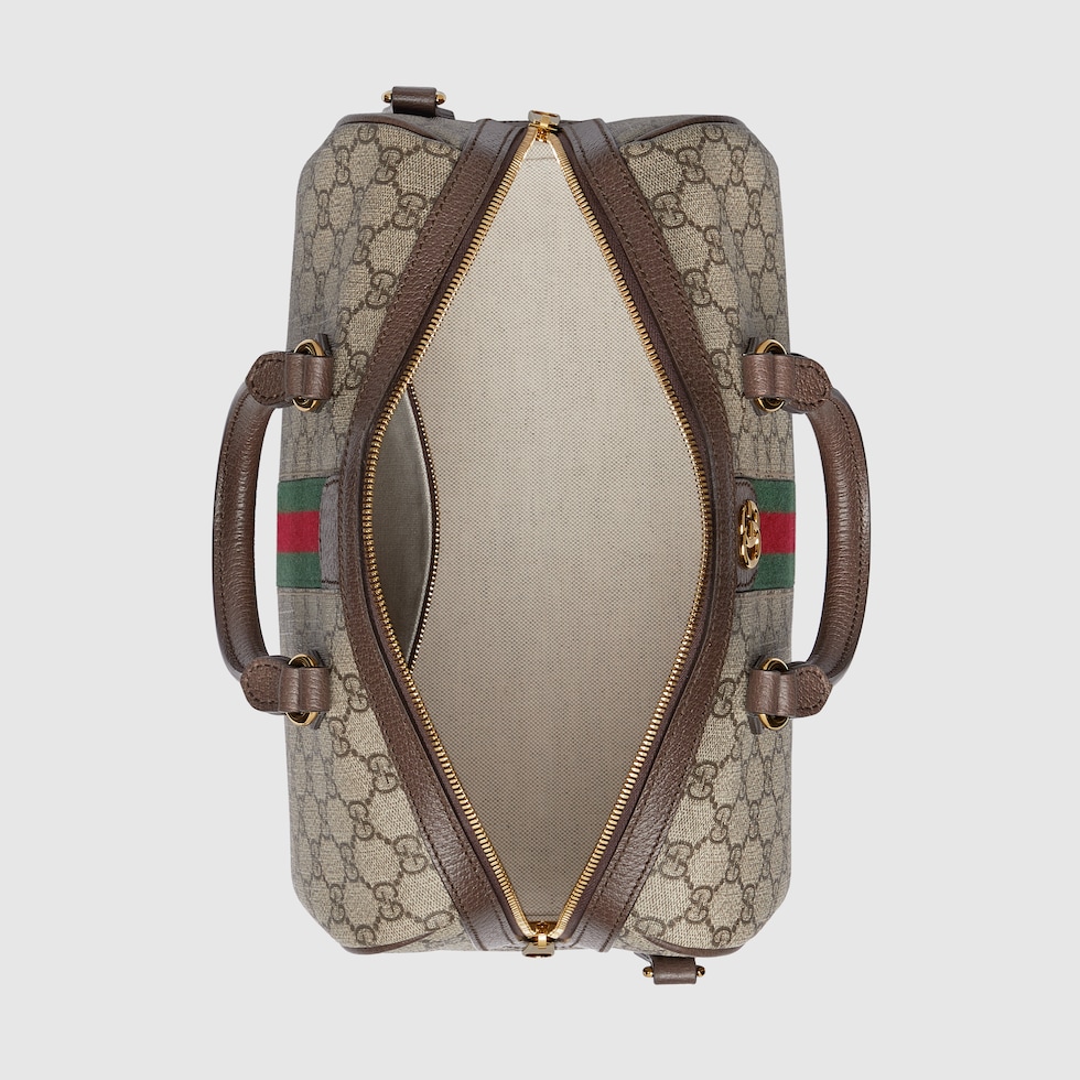 Ophidia large boston bag in beige and ebony GG Supreme