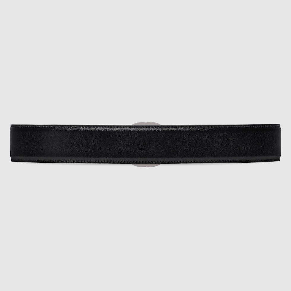 Belt with Interlocking G buckle in black leather | GUCCI® US