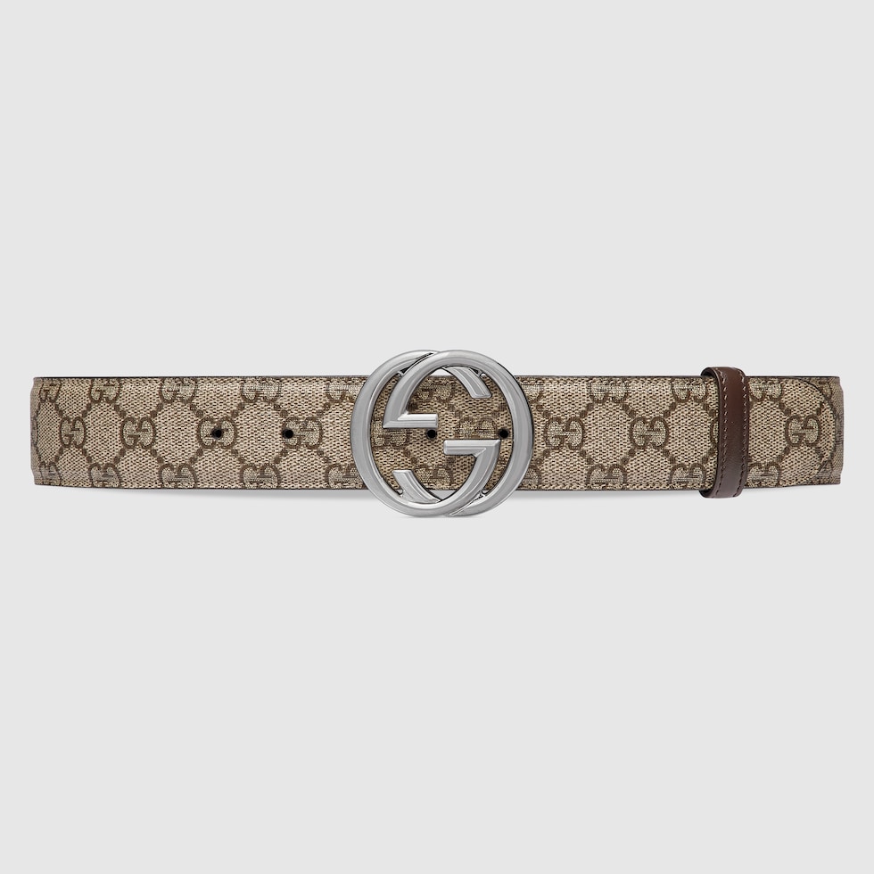 好評 buckle G Interlocking with Belt in GG ebony and beige 小物