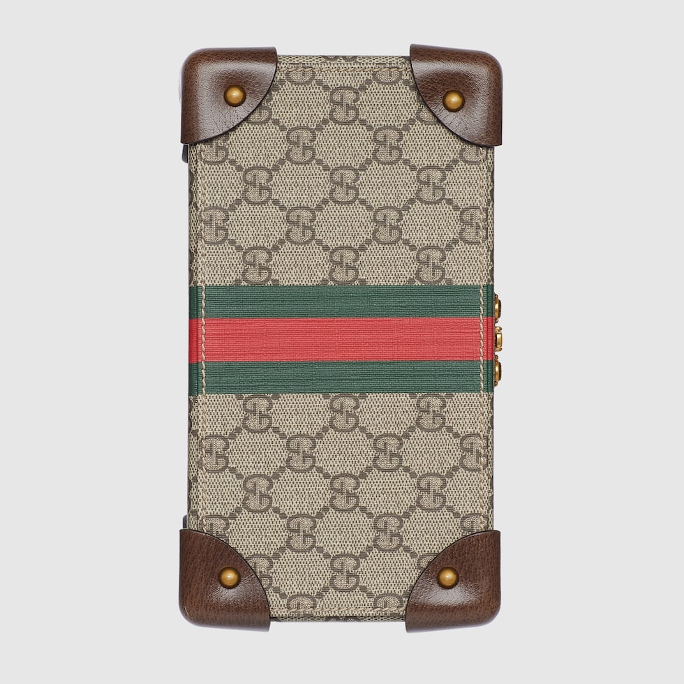 Gucci Savoy small rigid watch case in beige and ebony Supreme