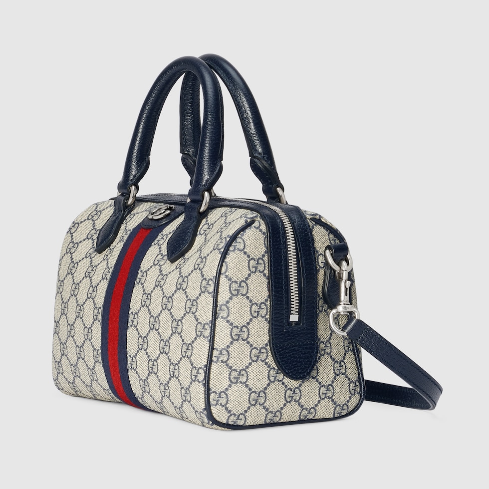 Ophidia medium boston bag in beige and blue GG Supreme