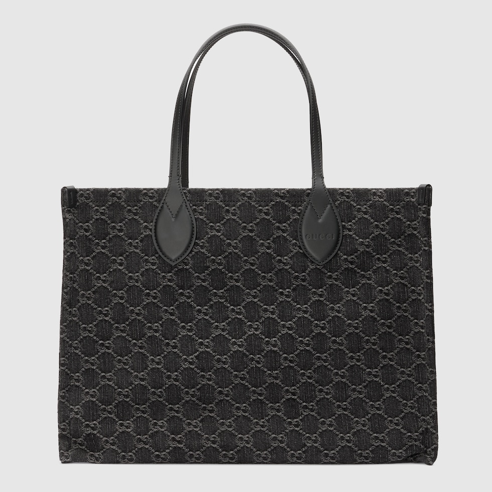 Ophidia GG large tote bag in black and grey denim | GUCCI® US