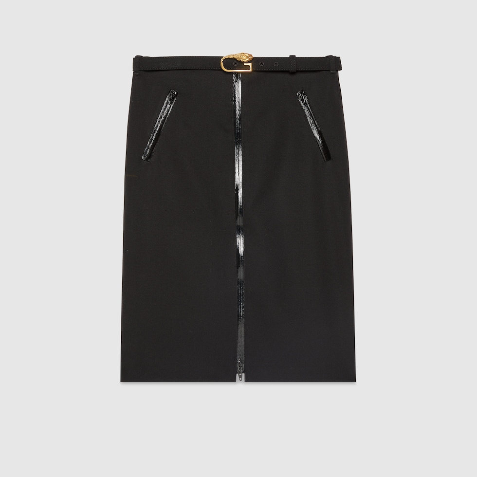 Wool skirt with detachable belt in black | GUCCI® US