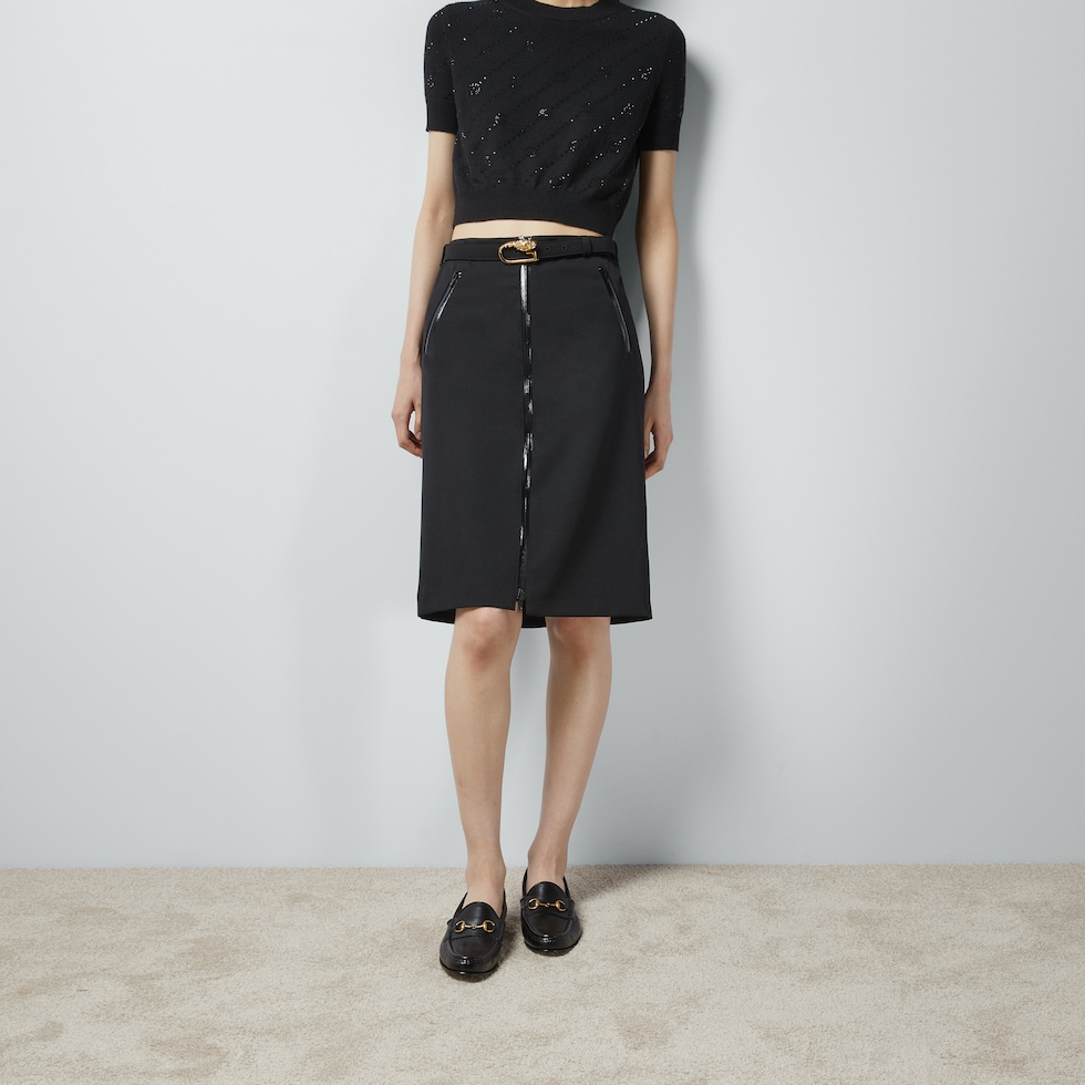 Wool skirt with detachable belt in black | GUCCI® GR