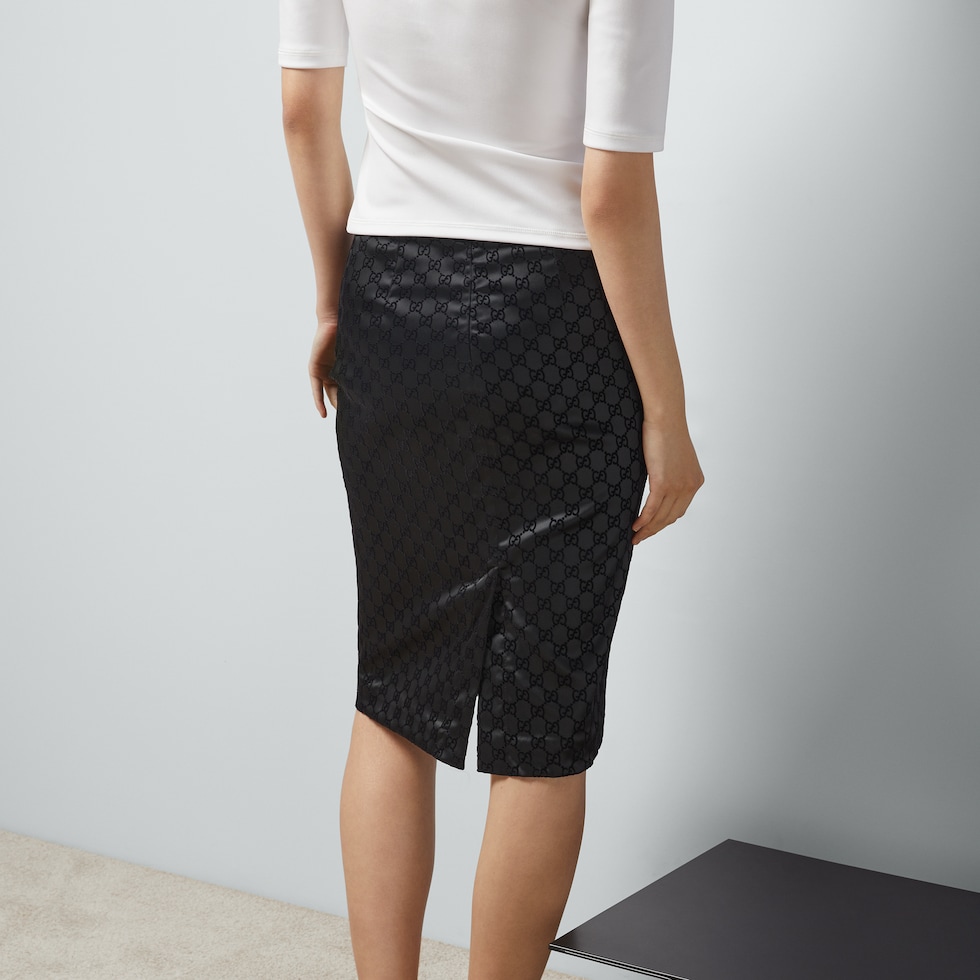 GG print silk duchesse skirt in black | GUCCI® US