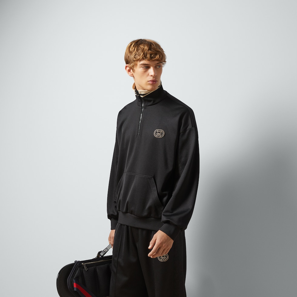 Technical jersey half zip jacket in black | GUCCI® US