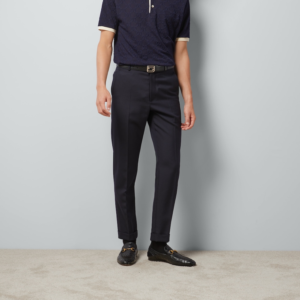 Wool twill pant in dark blue | GUCCI® US